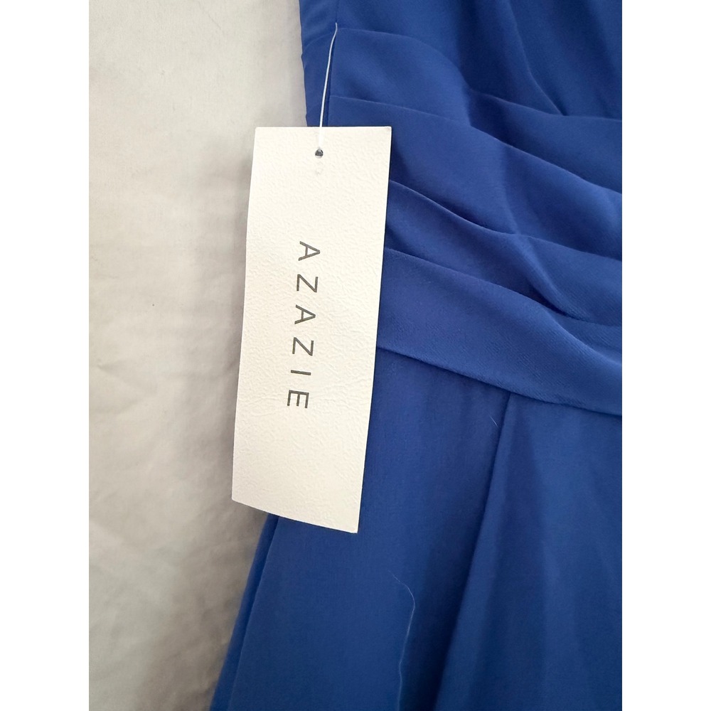Azazie Julianna Gown Women Royal Blue Chiffon V-Neck Pleated Maxi Dress A4 - Picture 6 of 10